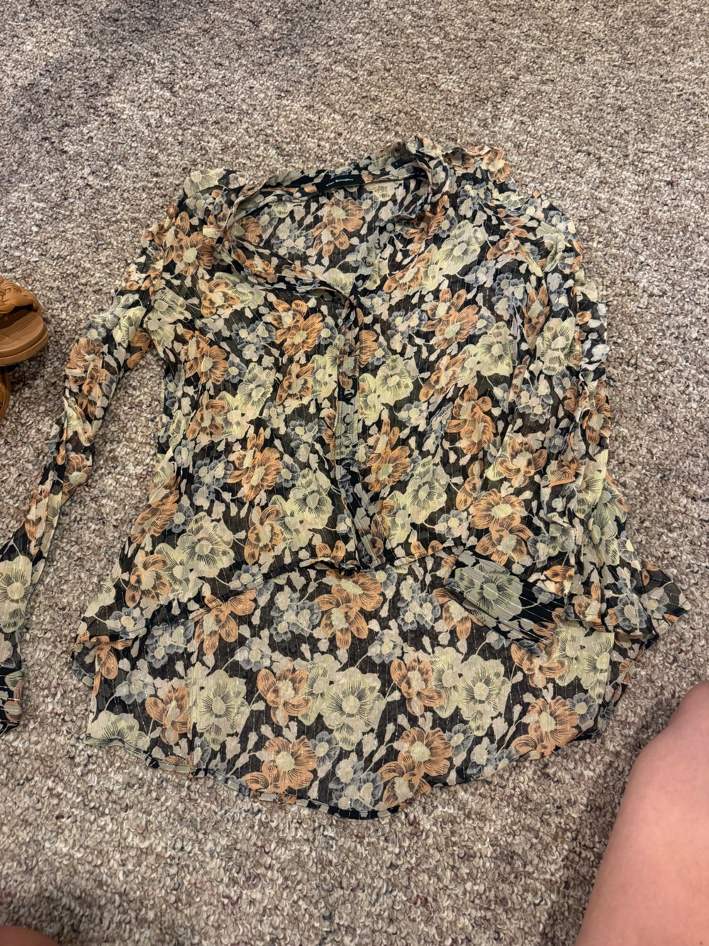 Floral Black Wrap Skirt with Peach and Cream Blooms, high lo